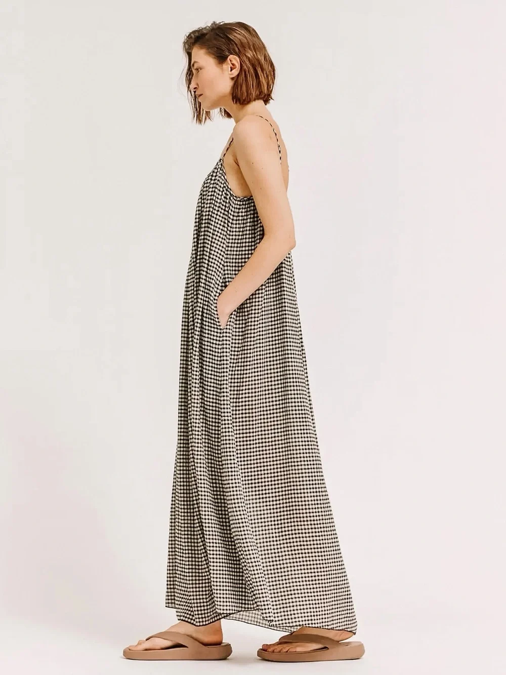 Black and cream gingham maxi dress NWT - Picture 3 of 4